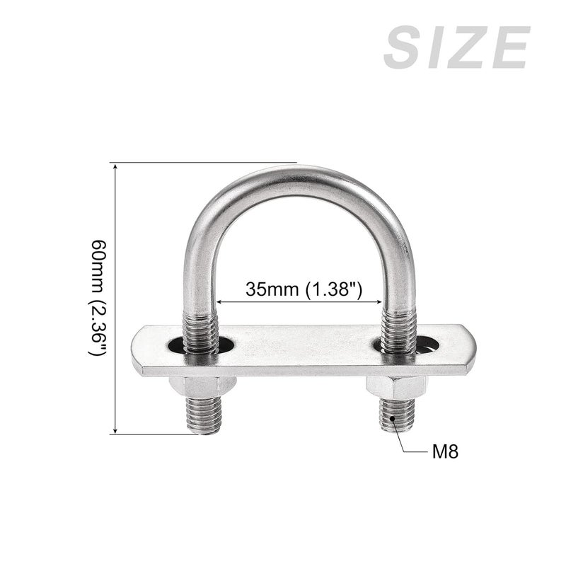 METALLIXITY U Bolts 2 Sets (M8x35x60mm), Round U Bolt 304 Stainless Steel with Accessories - for Construction, Pipe - Image 2